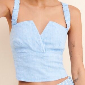 Anthropologie Blue Linen Corset Top